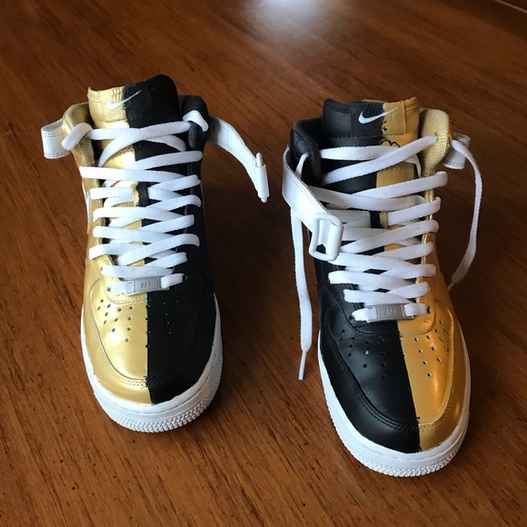 Custom Nike Air Force 1s High - GOLD AND BLACK - Picture 3 of 5
